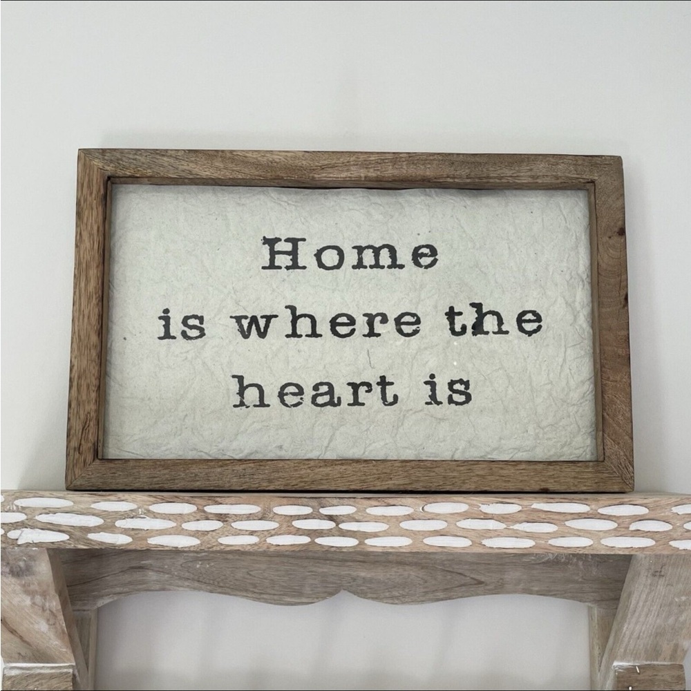 Home Is Where The Heart Is Picture With Wood Frame Hanging Sign